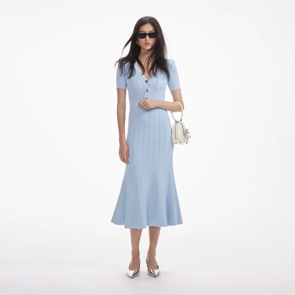 Self Portrait blue pointelle knit midi dress size medium NWT